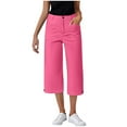 thumbnail image 3 of YOIAVAIOY Capri Pants for Women Business Casual Loose Fit Work Cropped Pants Button Stretchy Solid Capris with Pockets Hot Pink M, 3 of 7