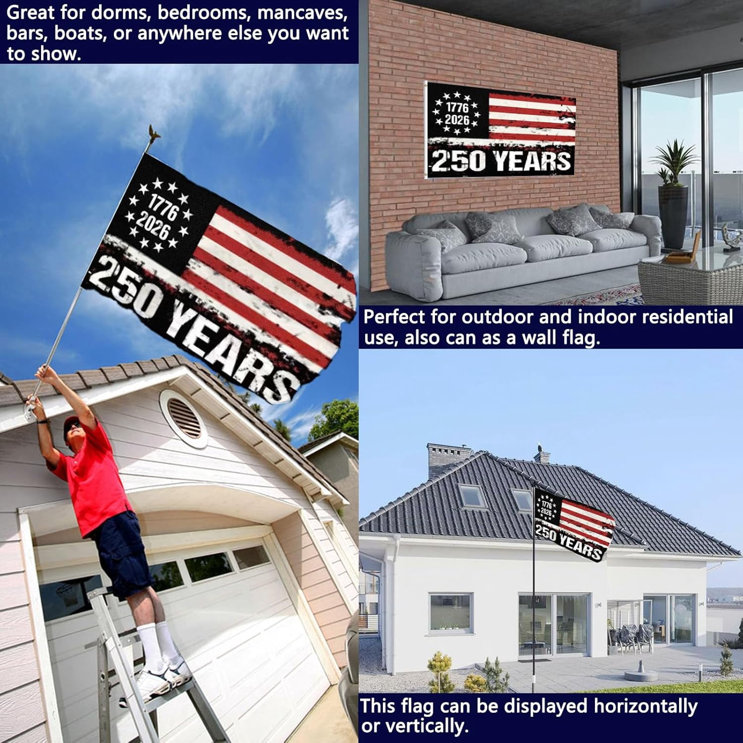 250 Anniversary USA Flag Double Sided 3 Ply 2x3 Outdoor-Heavy Duty 1776-2026 250 Year American Anniversary Commemorative Flag Banner with 2 Brass Grommets 4 Rows Stitched