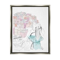 Stupell Industries Stylish Girl Overlooking City Graphic Art Luster Gray Floating Framed Canvas Print Wall Art, Design by Alison Petrie