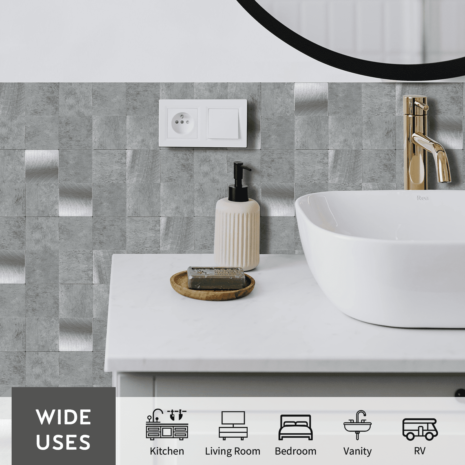 12-Sheet Peel and Stick Backsplash, 12" x 4" PVC Marble Look Self Adhesive Stick on Wall Tiles for Kitchen Bathroom Fireplace (Gray)