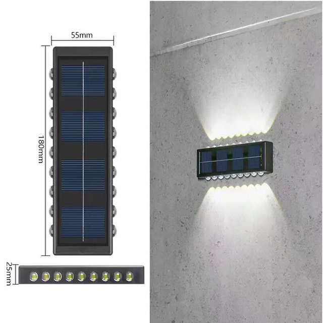 Lámpara Solar de pared para exteriores, luces solares impermeables con lente convexa hacia arriba y hacia abajo, iluminación para jardín, calle, paisaje, balcón, exterior, Dec