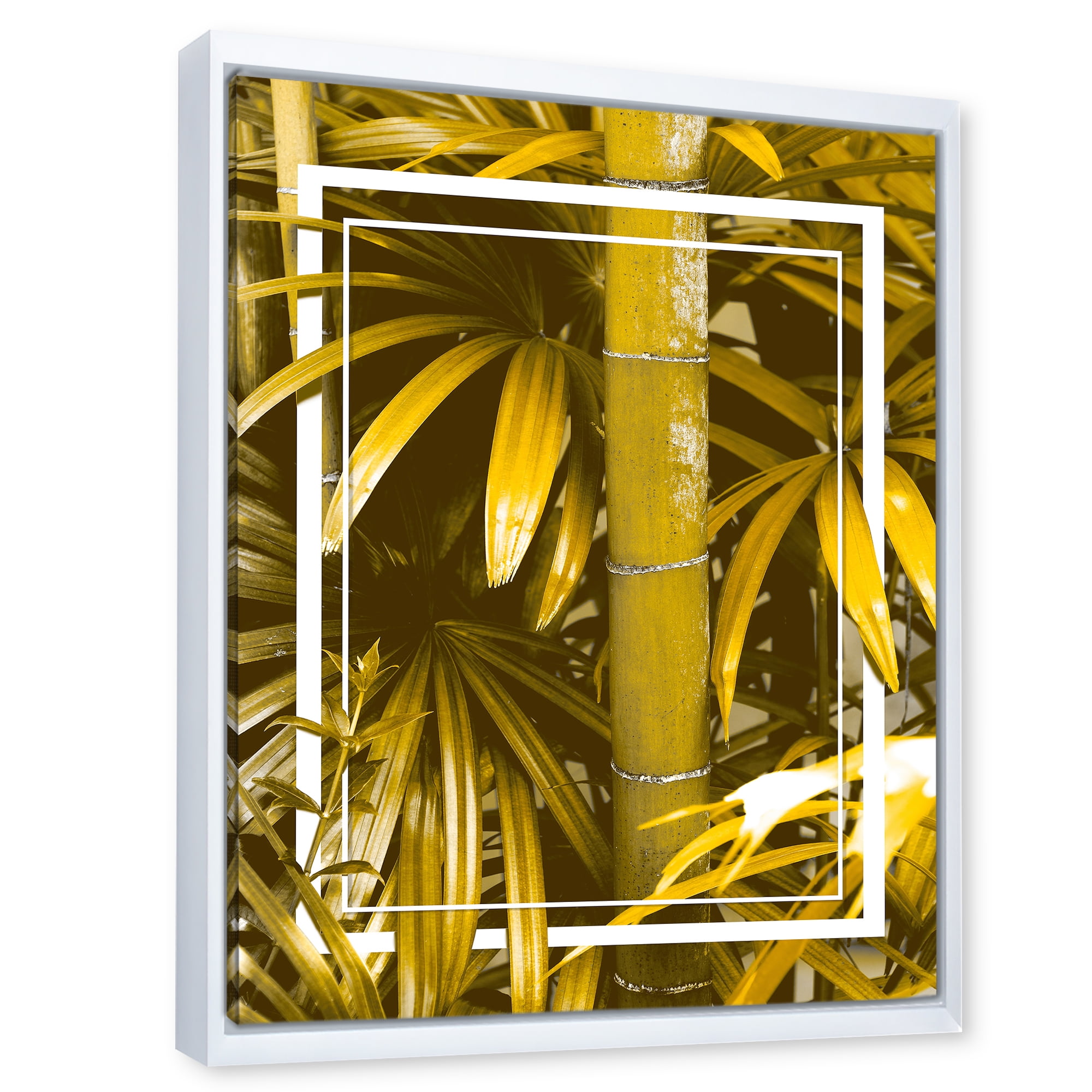 Designart 'Tropical Leaves and Yellow Bamboo' Tropical Framed Canvas Wall Art Print