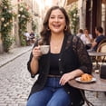 thumbnail image 3 of Agnes Orinda Women's Plus Size Cardigan Crochet Hollow Out Button Front V Neck 3/4 Sleeve Cover Up Casual Knit Cardigans 1X Black, 3 of 7