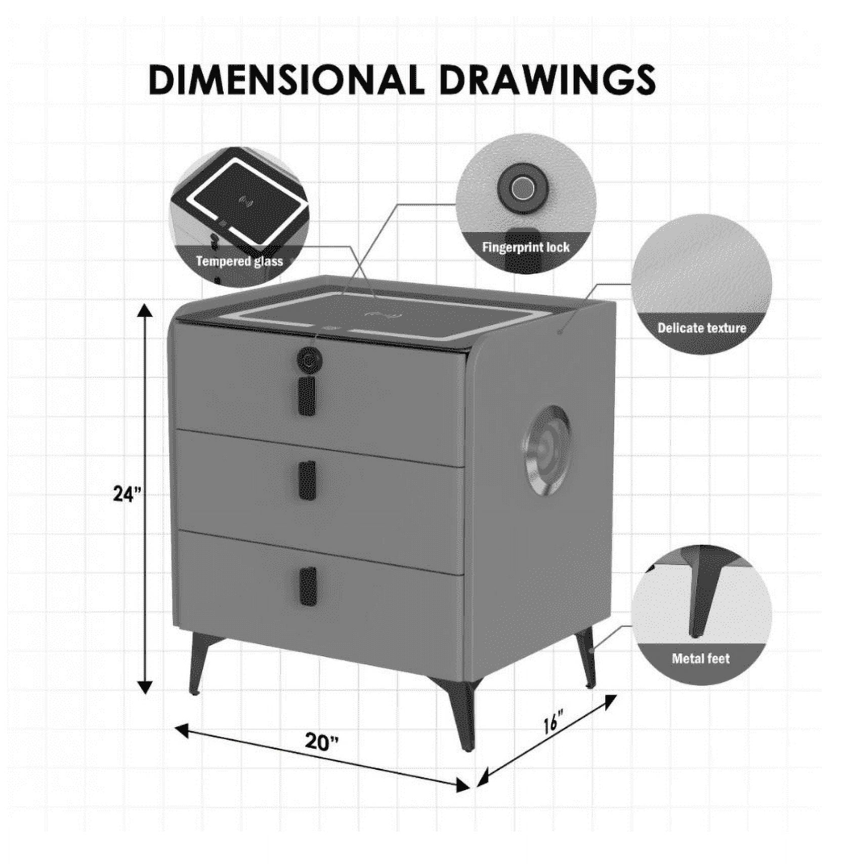 FINE MAKER Modern End Side Table wth Mood Lights & 3 Drawers Bedside Table with Charging Station