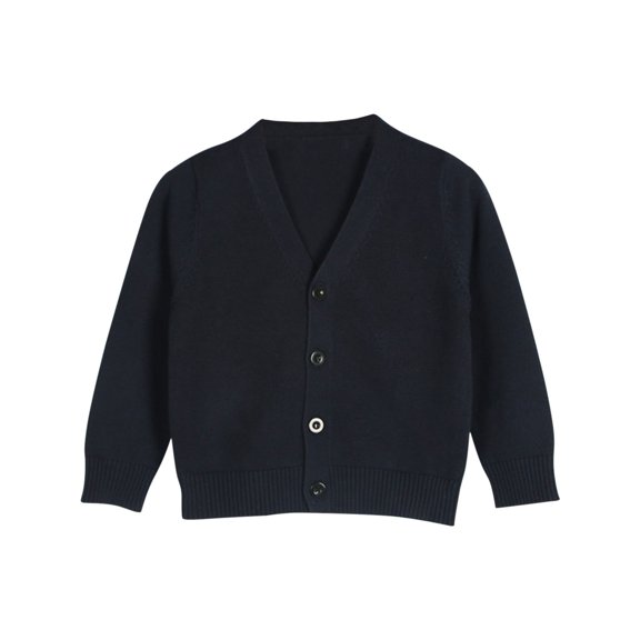 GiLiling Kids V Neck Cardigan - Solid Color Button Down Open Front Long Sleeve Knitted Sweater Coat for Girls Boys (Navy, 3-4 Years)