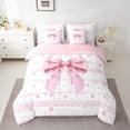 thumbnail image 2 of Feelyou Pink Princess Bowknot Bedding Comforter Set 7pcs, Stars Lines Queen Bedding Sets, 2 of 8