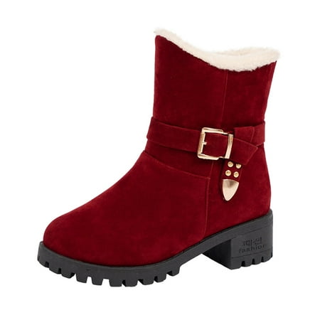 

AnuirheiH Women Boots Suede Belt Buckle Embellished Round Toe Thick High-heeled Fleece Snow Boots 4-6$ off 2nd