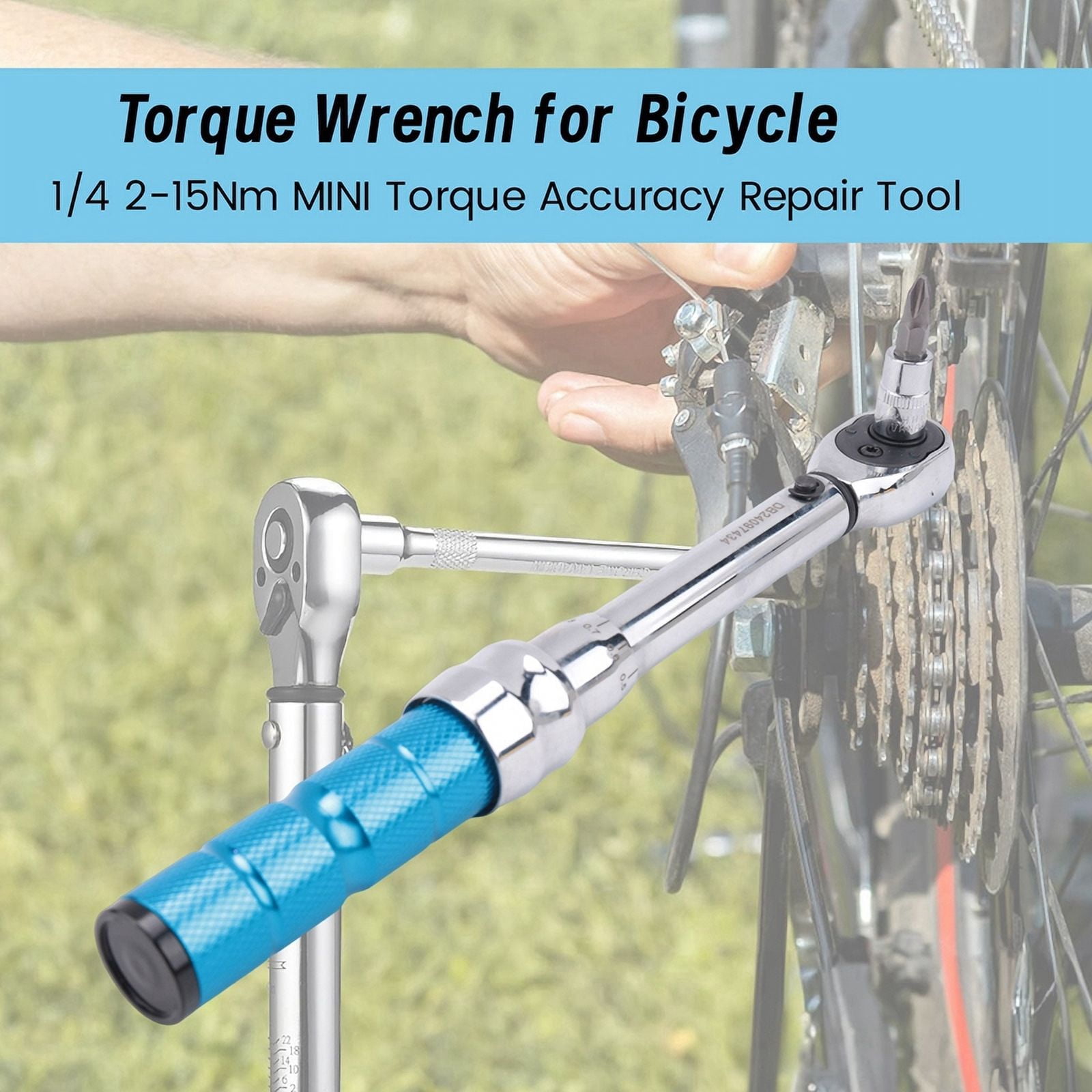 Torque Wrench for Bicycle and , 1/4 2-15Nm MINI Torque Accuracy Repair Tool with 3/8Inch Adapter,Extension,1 set Torque Wrench,Silver & Blue