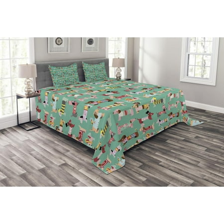 Dog Bedspread Dog Lover Bedspread Set, Abstract Puppy Pattern with Human Clothing Fun Dress up Theme Domestic Animals, Decorative Quilted Coverlet Set with Pillow Shams Included, Multicolor, by Ambesonne ()