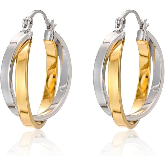 Silver Gold Earrings,Double Earrings for One Hole,Two Tone Hoop Earrings for Women Trendy 18K Hypoallergenic Drop Studs