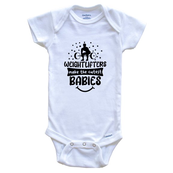 Weightlifters Make the Cutest Babies Funny Weightlifting Baby Bodysuit, 0-3 months white