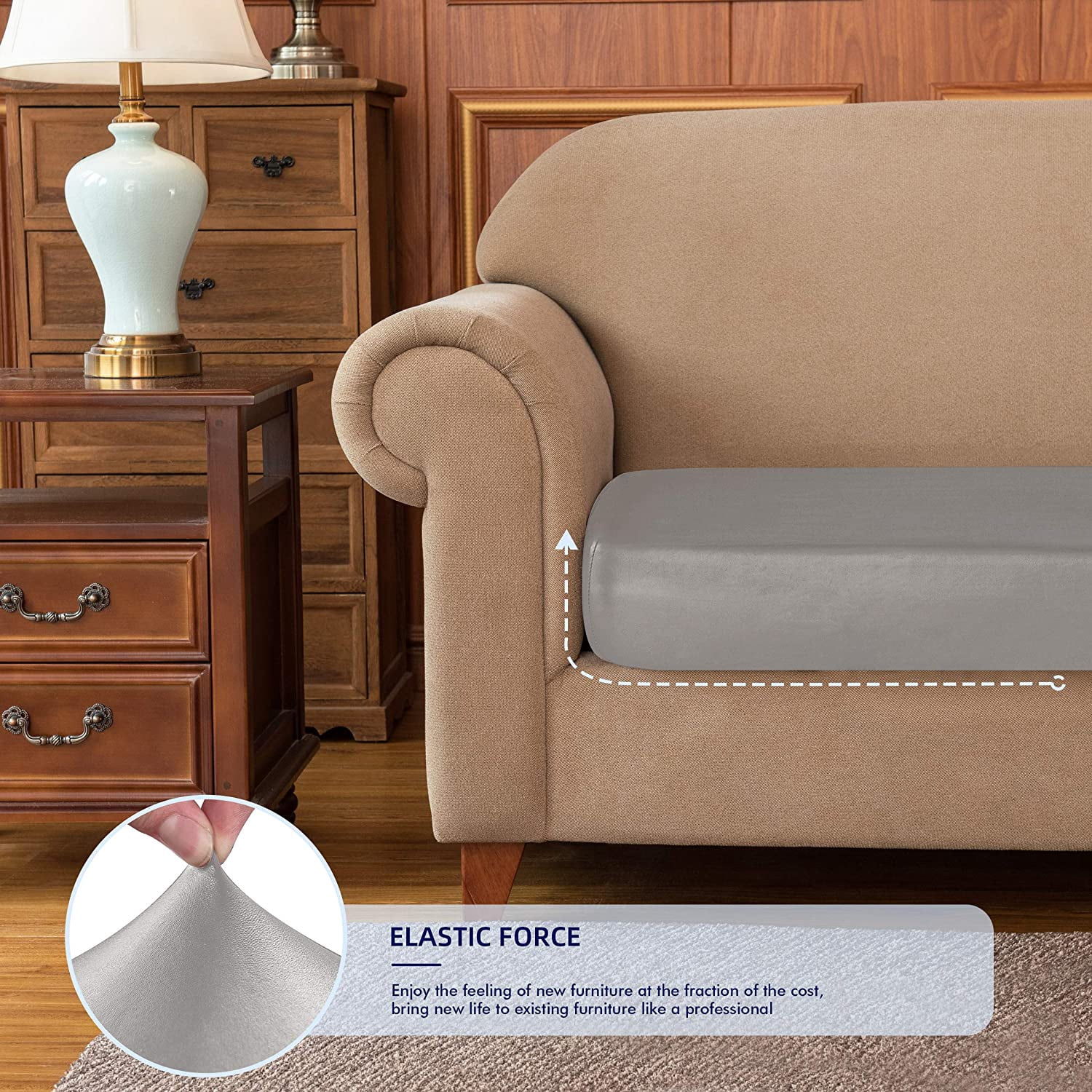 Subrtex Stretch PU Leather Sofa Seat Covers Couch Cushion Cover Waterproof Furniture Protector (Sofa, Taupe)