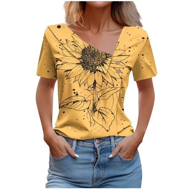 Top de Verano Mujeres Cuello en V Casual Top de Manga Corta, Ligera Primavera Y Blusa de Verano para las Mujeres