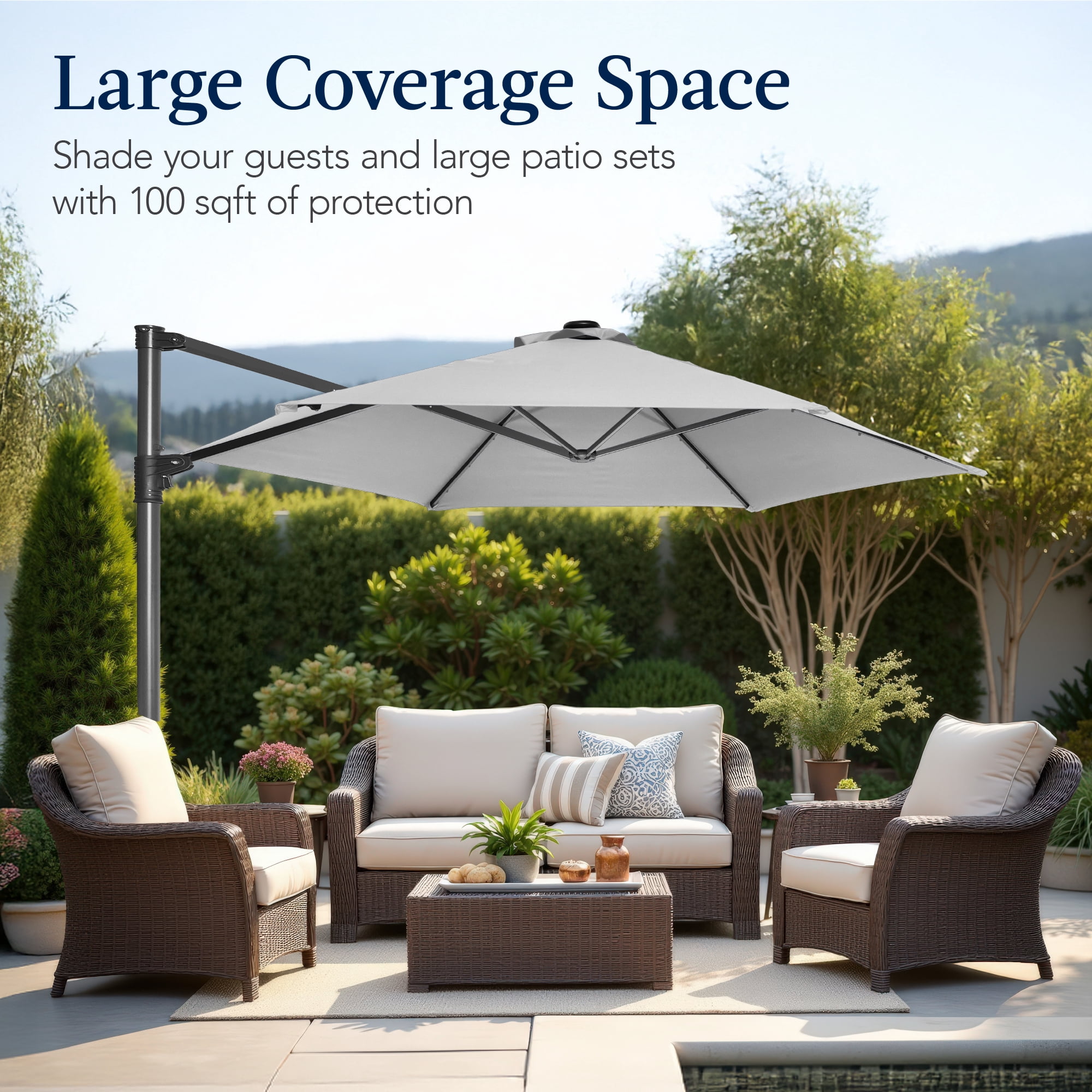 Best Choice Products 10ft 360 Rotating Cantilever Offset Hanging Patio Umbrella - Fog Gray