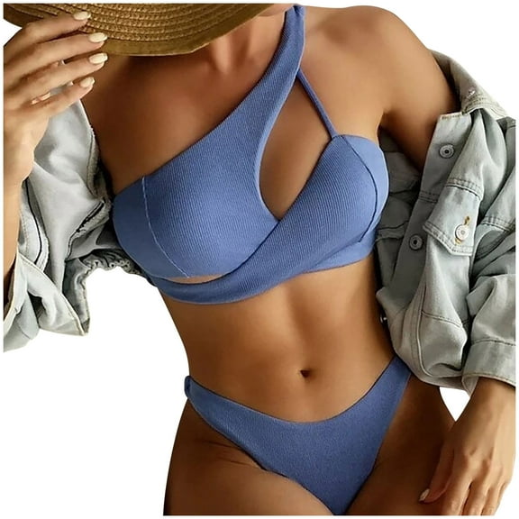 TIHLMK Womens Bikini Swimsuits Womens Solid Two Piece Bikini Push-Up Pad Swimwear Swimsuit Beachwear Set Gift for Women