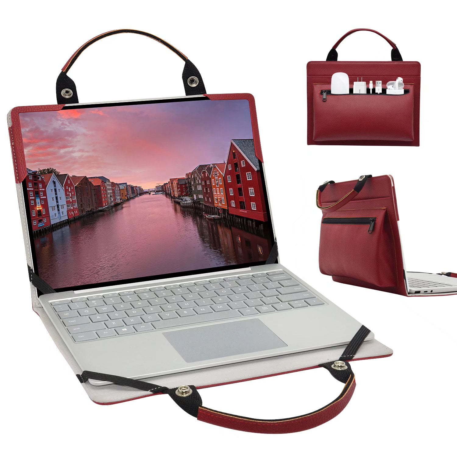 Dell Latitude 14 3410 Laptop Sleeve, Leather Laptop Case for Dell Latitude  14 3410 with Accessories Bag Handle (Red) 