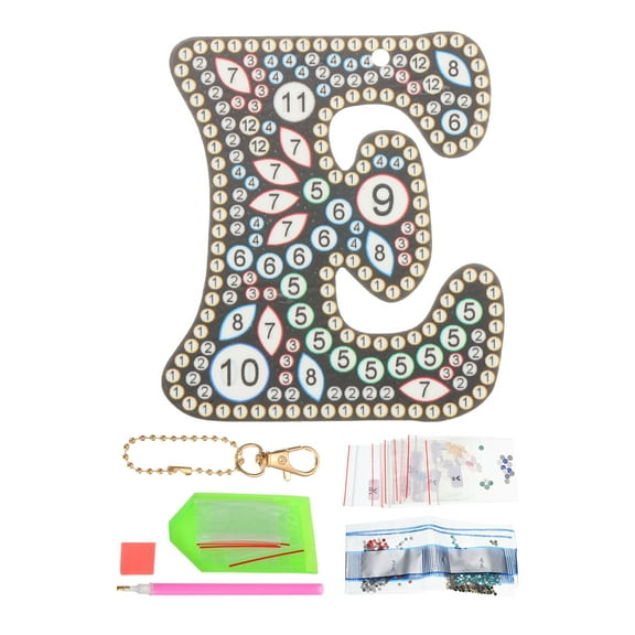Diamond Art Keychains, 1 PCS Diamond Art Painting Letters Keychains Initial Alphabet Kit DIY Key Chain 5D for Gift, E