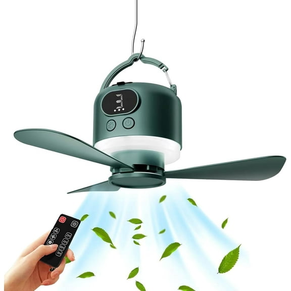 XINGYUN Portable Outdoor Ceiling Fan with Light with Remote Control and Hanging Hook, Easy Operation Battery Powered Fan Light for Gazebo, Tent, Patio, Camping