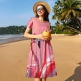 thumbnail image 4 of Fotbe Cool Flamingos Sunglasses Scene Vestido Largo de Moda para Mujer, Vestido Tipo Camiseta con Manga Corta y Estilo Casual a Rayas y Bloques de Color, 4 of 6