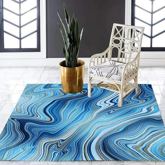 Turquoise Beige Marble Swirl Abstract Modern Area Rug For Living Room Bedroom Game Room Washable Soft Carpet Under Dining Table Home Office Art Decor Floor Mats 3 x 4ft