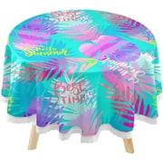 SKYSONIC Tropics Palm Round Tablecloth 60inch Indoor Wrinkle Free, Hello Summer Circular Lace Table Cover Washable for Kitchen Party BBQ Dining Decor