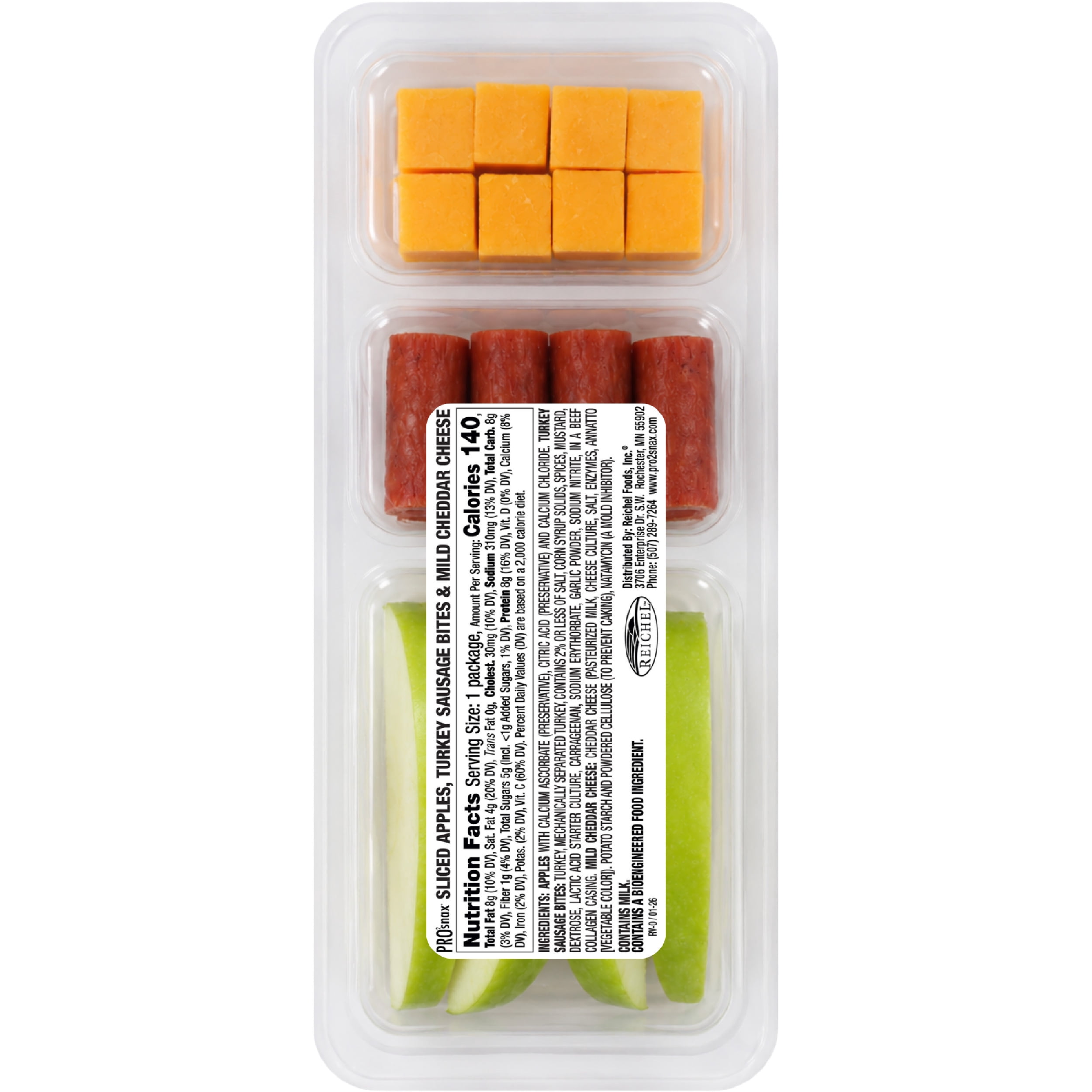 PRO2snax Sliced Apples, Turkey Sausage Bites & Mild Cheddar Cheese, 2.85 oz