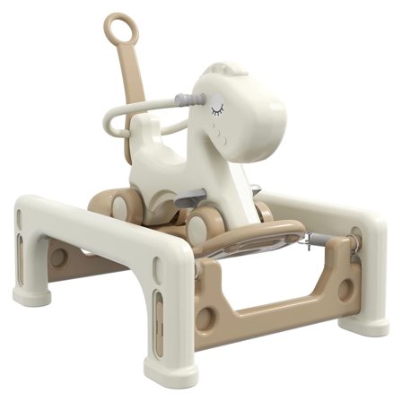 5 in 1 Rocking Horse for Toddlers Years 1-6, Kids Spring Ride on Horse Balance Bike with Detachable Balance Board, Push Handle & Footrest for Baby Boys and Girls, Cream White
