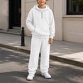thumbnail image 4 of SERTGUTR Boys' Waffle Knit Hoodie Pullover Quarter Zip Kangaroo Pocket Elastic Waist Sweatpants 2 Piece Set Relaxed Fit Warm Winter School Outdoor Wear, 4 of 9
