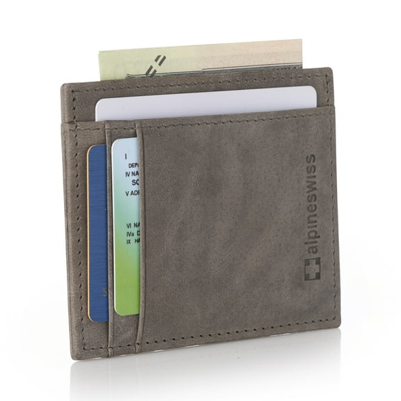 Alpine Swiss Mens RFID Wallet | Slim Minimalist Front Pocket ID Card Case | Genuine Leather | 4 Card Slots | RFID Blocking