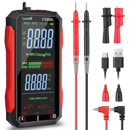 2026 USB Rechargeable Digital Multimeter 6000 Counts Large Color Screen & Backlight FS899L Smart Auto Ranging Multimeter True RMS Digital Voltmeter Multi Meter Digital Tester for Automotive Home