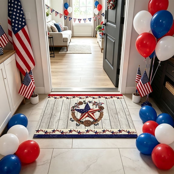 Doormat, Entry Rug, Patriotic USA Flag Printed Anti-Slip Wearproof Floor Rug, for Front Entry Decor, Indoor Hallway, 4th of July Holiday Outdoor Arrangement