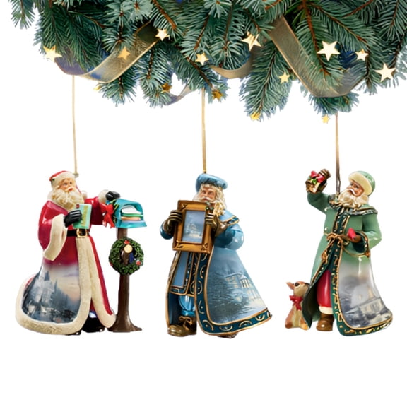 The Ashton-Drake Galleries Victorian Winter Scenes Santas Ornament Collection Issue #21 Painter of Light Artistry Christmas Decoration Set of 3 by Thomas Kinkade 12-inches