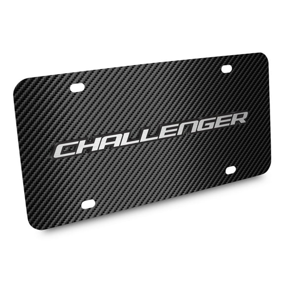 Dodge Challenger 3D Logo Black Carbon Fiber Patten Steel License Plate