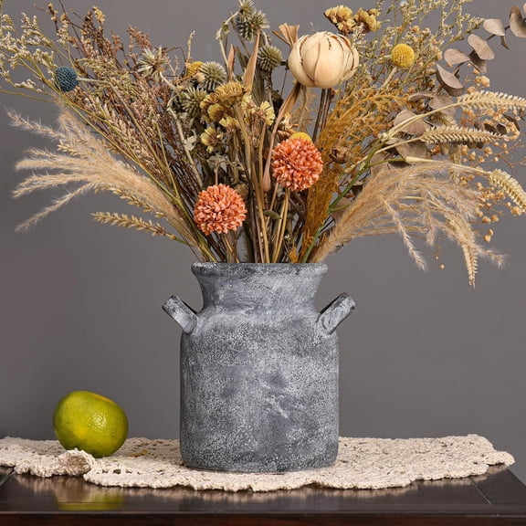 Ceramic Rustic Farmhouse Vase, Distressed Decorative Flower Vases for Home Decor, Ideal Shelf Decor, Black Vase for Living Room Bedroom Kitchen Office Centerpiece Table Decorations