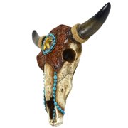 TG,LLC Treasure Gurus Resin & Leather Steer Skull & Horns Wall Mount Bull or Cow Head Western Star Home Decor
