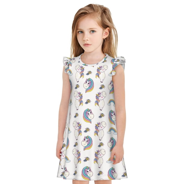 Balery Funny Kawaii Unicorns Dancing Camisón de princesa para niñas, pijama de algodón con mangas abullonadas, suave y bonito.-X-Large