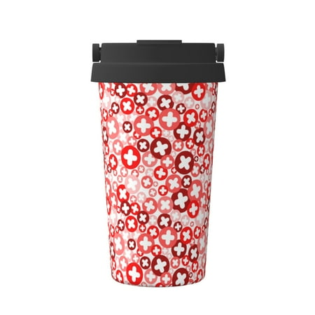 

Qekee Plus Cross Print Insulated Coffee Mug Coffee Tumbler Cup Thermos Mug Water Bottle with Handle & Flip