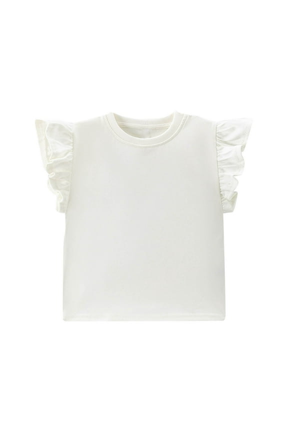 2-15Y Toddler Girls T Shirt Solid Color Blouse Ruffle Short Sleeve Top Cotton Casual Tees Plain Shirt