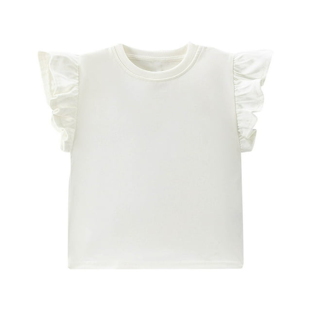 Lmnyox Girls Summer Tops Crew Neck Ruffle Cap Sleeve Shirts Casual Cotton Solid Color Cute Blouses for Teens