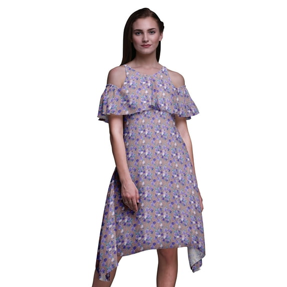 Bimba Floral Print Flutter Sleeve Women’s Party Tunic Cold Shoulder Midi Dress-X-Large