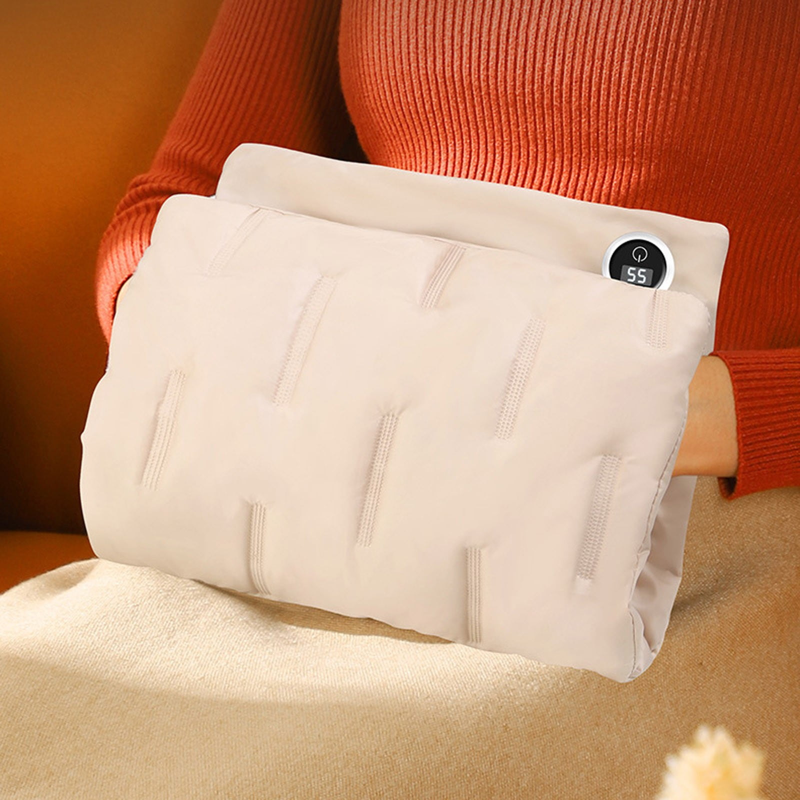 USB Rechargeable Heated Hand Warmer Pillow with Portable Power Bank Constant Temperature Control and Soft Velvet Removable Cover