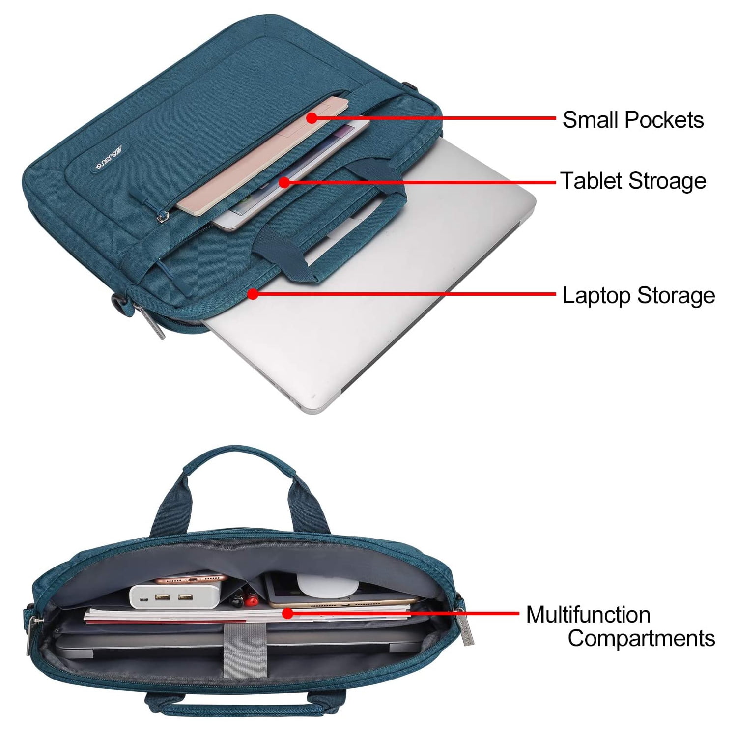 Mosiso 13-13.3 inch Polyester Laptop Shoulder Bag for MacBook Air Pro, 13.3" Notebook Messenger Bag Briefcase Computer Handbag for Dell HP Lenovo Asus Acer Surface, Deep Teal