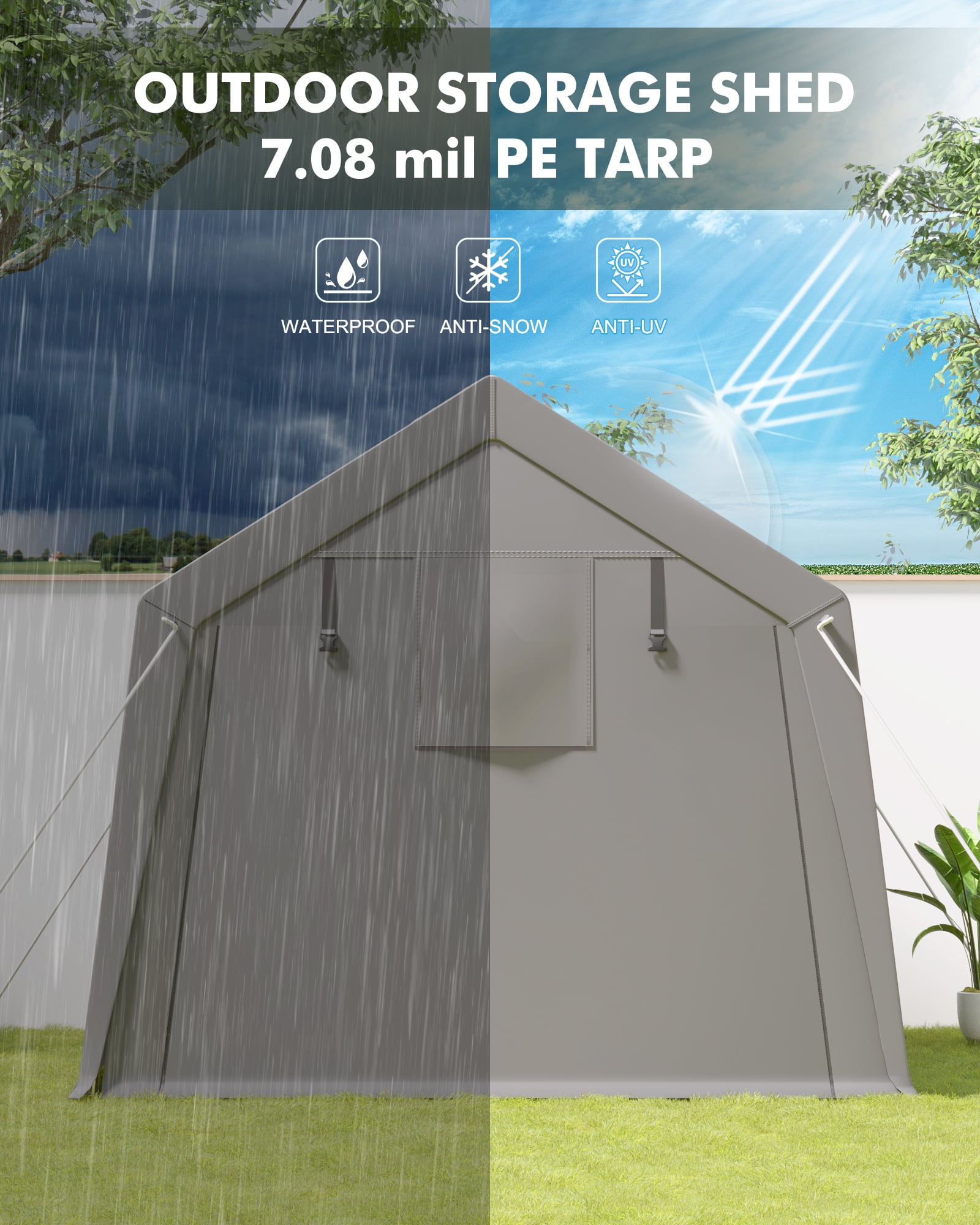 Danolapsi 6 x 6 ft Carport Storage Shed,Motorcycle Storage Sheds,Portable Garage with Roll-up Zipper Door,Heavy Duty Waterproof Tarp,Storage for Motorcycle,Bike,Firewood,Garden Tools