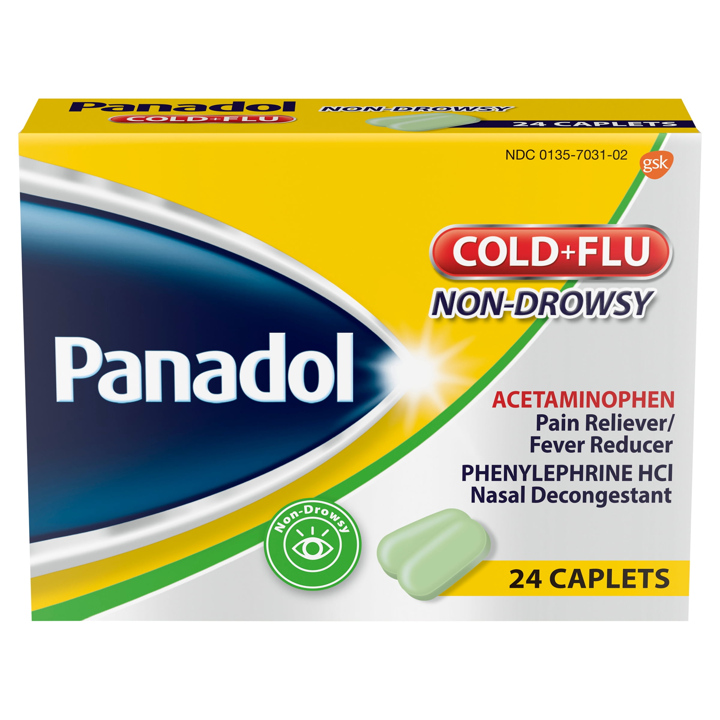 Panadol Non-Drowsy Cold & Flu Caplets 325 mg Acetaminophen 24 Count