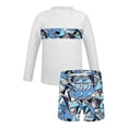 thumbnail image 4 of Bathing Suits for Teens Rash Guard Swimsuits Set for Boys Hawaiian Print Long Sleeve Swim Shirt with Swim Trunks Vacation Modest Two Piece Swim Set for 3-14Years, 4 of 7