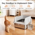 thumbnail image 3 of Stainless Steel Cat Litter Box, Odor Free Metal Litter Box with High Sides Lid, Open Top Low Entry Litter Pan Include Scoop Easy Cleaning Anti-Scratch Kitty Cat Box Anti-Urine Leakage, Non-Sticky, 3 of 8