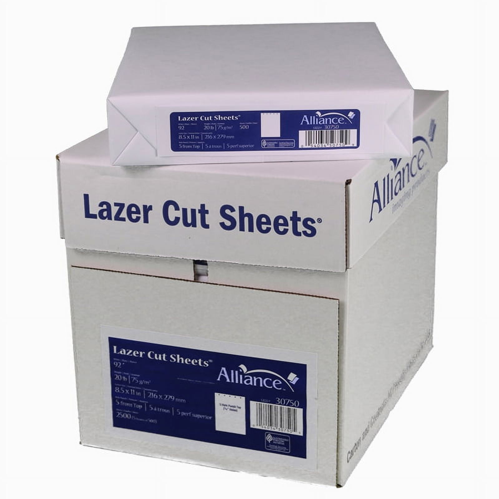 Prepunched Paper 5 Hole Top Punch Allaince 8.5 x 11, 92 Bright, 20 LB. 80 Cartons - 2500 Sheets per Carton