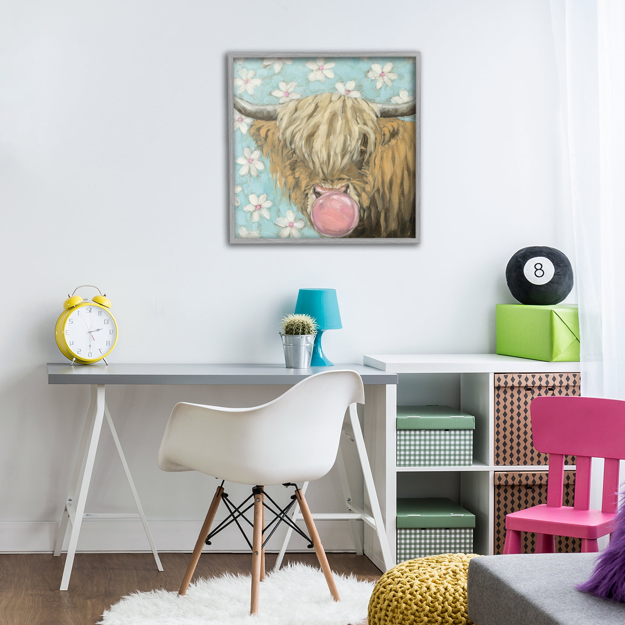 Stupell Industries Bubblegum Sweetie Cattle Gray Framed Giclee Art, design by Sara G. Designs