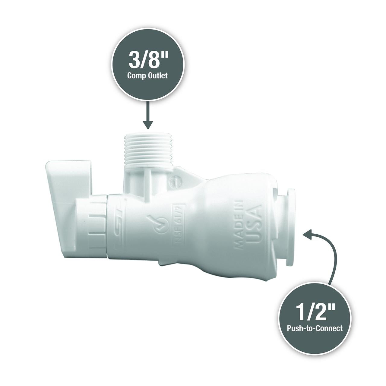 (2 pack) Danco Plastic Push-on Quarter Turn Angle Stop Valve, 0.1 lbs Weight (9DPV-100)