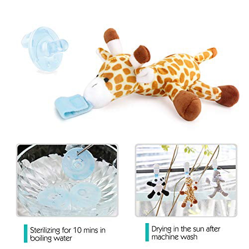 Rabbit Pacifier Holder with Detachable Plush Stuffed Animal Toy for Infant Boys Girls 3-36 Months Zooawa Baby Pacifier